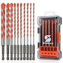 Concrete Carbide Drill Bits, Hex Shank Masonry Drill Bit,5/32"-1/2"(10PCS)