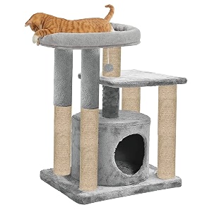 condo kitten cat tree - hanging ball  cat furniture  top perch  scratching posts  jute rope small 18 x 16 x 30 inch grey - furr-27