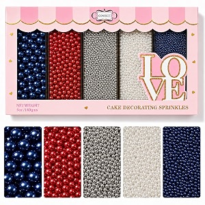 confect patriotic sprinkles mix  red white blue silver amp navy pearl dragees  5-pack cake amp cupcake decorations  4th of july  baking toppers no artificial dyes - 140 gms db-03