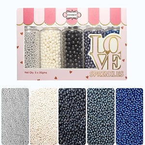 confect pearl sprinkles  pack of 5 edible disco ball sprinkles for cakes amp cupcakes decoration  mix sliver white black grey amp navy blue dragees - starry night- 140 gms