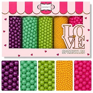 confect pearl sprinkles  tropical summer 5 pack dragees mix purple teal sea green yellow amp bright pink  fun amp festive cake and cupcake decorations -140 gms db-05
