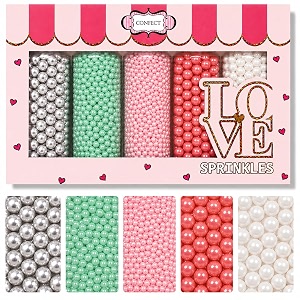 confect pearl sprinkles  mermaid party ball sprinkles for cakes amp cupcakes decoration  assorted pack of 5 mix sliver teal baby pink bright red amp white dragees - 140 gms