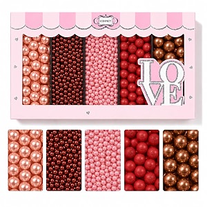 confect pearl sprinkles  edible disco ball sprinkles for cakes amp cupcakes decoration  pack of 5 mix bright orange copper pink red amp bronze dragees - carnival- 140 gms