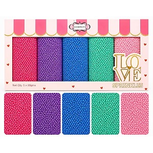 confect pearl sprinkles  assorted pack of 5 funky disco sprinkles  baby shower mix hot pink purple blue teal amp baby blue pearl disco ball dragees no artificial dyes - 140 gms