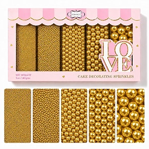 confect pearl gold sprinkles  gold sprinkles for cakes amp cupcakes decoration amp celebration  assorted pack of 5 all that glitters  mix golden pearl dragees no artificial dyes- 140 gms