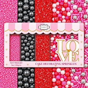 confect casino night sprinkles mix  silver disco balls black pearl dragees amp sparkling blush pink silver amp deep red sugar  assorted pack of 5 edible sprinkles for cake amp cupcake decorating - 140 gms