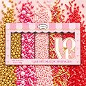 Confect Princess Dream Sprinkles – 5 Pack Assorted Cake Decorating Mix (Teal Jimmies, Pink, Red, Gold &amp; White Pearl Dragees, Deep Red Sparkling Sugar) – Elegant Toppings for Cakes, Cupcakes, Cookies - 140 Gms