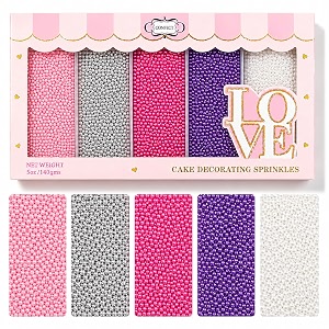 confect pretty princess pearl sprinkles  5 pack dragees mix baby pink silver neon pink purple amp white  elegant cake amp cupcake decorations - 140gms db -01