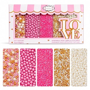 confect pretty in pink sprinkles mix  blush pink silver amp white pearl dragees sky blue amp pink jimmies sparkling sugar  cake decorating sprinkles for cupcakes cookies amp party treats - 140 gms