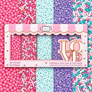 confect unicorn party sprinkles  edible cake decorating mix with teal jimmies hot pink lavender amp coral pearl dragees purple sparkling sugar  fun amp colorful toppings for cakes cupcakes cookies - 140 gms