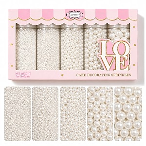 confect white pearl sprinkles for cakes amp cupcakes decoration  frozen earth day  assorted pack of 5 white princess disco ball birthday sprinkles  mix white pearl dragees - 35 oz  140 grams