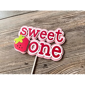 confetti 1 pcs strawberry 1st birthday cake topper sweet one first birthday strawberry cake pick decoration for sweet fruit theme baby shower kids birthday party supplies