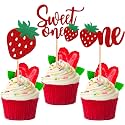 Confetti! 24 PCS Strawberry One Cupcake Toppers Glitter Sweet One First Birthday Strawberry Cupcake Picks for Fruit Theme Baby Shower Kids 1st Birthday Anniversary Party Cake Decorations Supplies