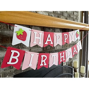 confetti strawberry birthday banner - berry first party theme - 1st birthday decorations - pink amp red
