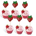 Confetti! Strawberry Cupcake Topper (Pack of 12) Baby Girl Berry Theme Birthday Party Cake Decoration for Sweet Fruit Theme Baby Shower Kids Birthday Party Supplies