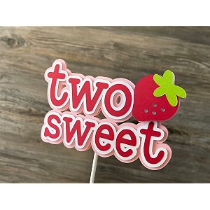 confetti strawberry two sweet cake topper strawberry cake topper for boys girls 2nd birthday party happy 2nd birthday cake decor fruit theme two years old birthday party supplies