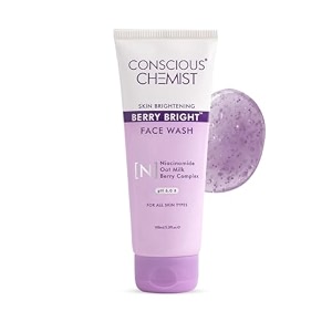 conscious chemist niacinamide de-tan face wash  pore refining brightening cleanser for women amp men with blueberry amp acaiberry extracts bright clear skin  all skin type - berry bright 100ml