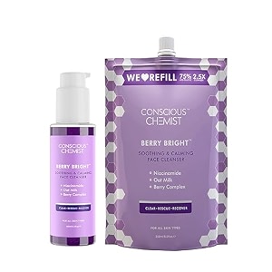 conscious chemist niacinamide face wash  100ml  250ml  pore refining brightening cleanser for women amp men combo pack with blueberry amp acaiberry extracts all skin types - berry bright