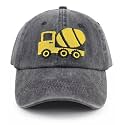 Construction Site Vehicles Hats for Boys Girls Age 3-10, Adjustable Vintage Embroidered Kids Baseball Cap