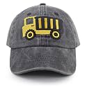 Construction Site Vehicles Hats for Boys Girls Age 3-10, Adjustable Vintage Embroidered Kids Baseball Cap