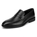 Contablue Mens Black Leather Penny Loafers Slip-On