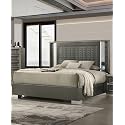 Contemporary Style 1pc Queen Size Bed Set Leaf Pattern Molding LED Light Headboard Bracket Legs Dark Gray Finish Bedroom Furniture