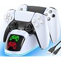 Controller Charger for PS5, Dual Charging Dock Station for PlayStation 5 Dualsense & Edge with RGB Light, Fast PS5 Dual Controller Charging Station with Cable for P5 Accessory Kit