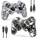 Controller for PS-3 Wireless, Gaming Remote Joystick for Play 3 with Charger Cable Cord (Black Ghost, White Skull)