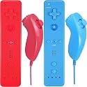 Controller for Wii Remote and Nunchuck, Wireless Controllers Compatible with Wii/Wii U with Silicone Case and Wrist Strap (Red and Blue)