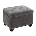 Convenience Concepts Designs4Comfort 5th Avenue Storage Ottoman 24" - Contemporary Foot Stool and Seat with Hinged Lid for Living Room, Dining Room, Office, Den, Gray Velvet