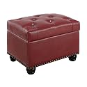 Convenience Concepts Designs4Comfort 5th Avenue Upholstered Storage Ottoman 24" - Contemporary Foot Stool and Seat with Hinged Lid for Living Room, Dining Room, Office, Den, Burgundy Faux Leather