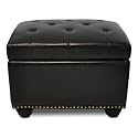 Convenience Concepts Designs4Comfort 5th Avenue Upholstered Storage Ottoman 24" - Contemporary Foot Stool and Seat with Hinged Lid for Living Room, Dining Room, Office, Den, Black Faux Leather