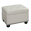Convenience Concepts Designs4Comfort 5th Avenue Upholstered Storage Ottoman 24" - Contemporary Foot Stool and Seat with Hinged Lid for Living Room, Dining Room, Office, Den, Ivory Faux Leather