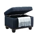 Convenience Concepts Designs4Comfort 5th Avenue Upholstered Storage Ottoman 24" - Contemporary Foot Stool and Seat with Hinged Lid for Living Room, Dining Room, Office, Den, Dark Blue Fabric
