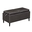 Convenience Concepts Designs4Comfort Magnolia Storage Ottoman with Reversible Trays, Espresso Faux Leather
