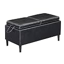 Convenience Concepts Designs4Comfort Magnolia Storage Ottoman with Reversible Trays, Black Faux Leather