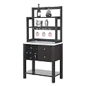 Convenience Concepts Newport Serving Bar Cart 31" - Modern Storage Bar Cabinet with Drawers, Wine Rack for Kitchen, Dining Room, Black Faux Marble/Espresso