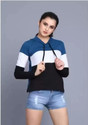 Convenient Women Full Sleeve Striped Hooded Sweatshirt