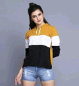 Convenient Women Full Sleeve Striped Hooded Sweatshirt