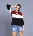 Convenient Women Full Sleeve Striped Hooded Sweatshirt