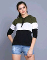 Convenient Women Full Sleeve Striped Hooded Sweatshirt