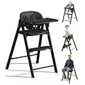 Convertible High Chair & Foldable Toddler Standing Tower for Baby to Adult, Tool-Free Adjustable Baby Highchair, Compact Feeding Chair, 5-Point Harness, Easy Clean, Removable Tray, Metal Frame, Balck