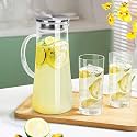 ConvertKitchen 1.3 Liter Glass Pitcher with Stainless Steel lid iced Tea Pitcher Water jug (Set of 1)