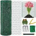 Convivium Plant Protectors from Animals, 0.8mm Free-Cut Green Chicken Wire Mesh, PVC Coated Tree Trunk Guard & Garden Fence for Outdoor Plants with Zip Ties, Stakes, Pliers, Gloves（33Ft*16In）