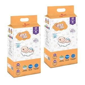 coo coo by mafatlal extra dry baby pullup premium diaper pant size medium-m 96 count upto 7-12 kg super absorbent core up to 12 hrs soft elastic waistampleakage protection white