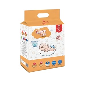 coo coo by mafatlal extra dry baby pull-up premium diaper pant size l large 66 count 9-12 kg  up to 12 hrs protection  super absorbent core  soft elastic waist  leak protection
