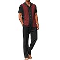COOFANDY Men 2 Piece Linen Outfit Beach Button Down Shirt Casual Loose Pant Sets