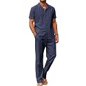 COOFANDY Men 2 Piece Linen Outfit Beach Button Down Shirt Casual Loose Pant Sets