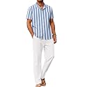 COOFANDY Men 2 Piece Linen Outfit Beach Button Down Shirt Casual Loose Pant Sets