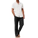 COOFANDY Men 2 Piece Linen Outfit Beach Button Down Shirt Casual Loose Pant Sets